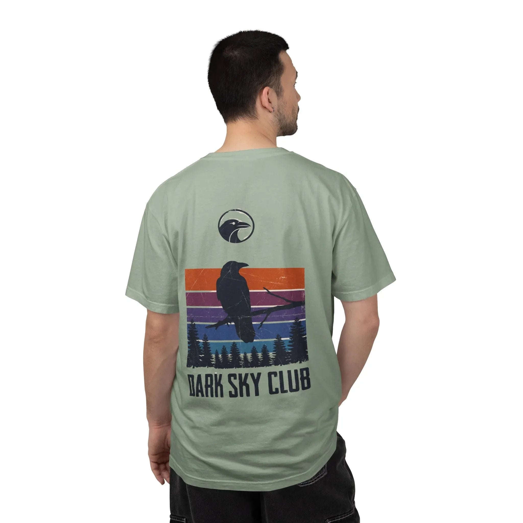 Dark Sky Club Raven Shirt, Vintage Retro Sunset Stripes, Crow Silhouette Graphic Tee, Gothic Witchy Nature Gift Bay