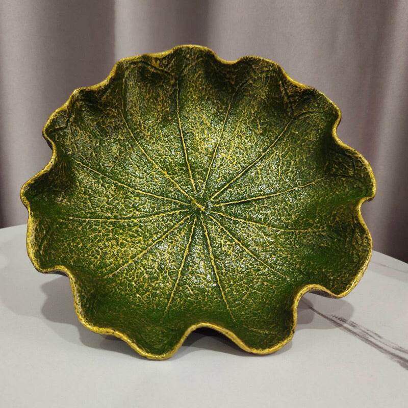 Green decorative natural resin bowl 20cm with textured leaf design by One-Sake.com