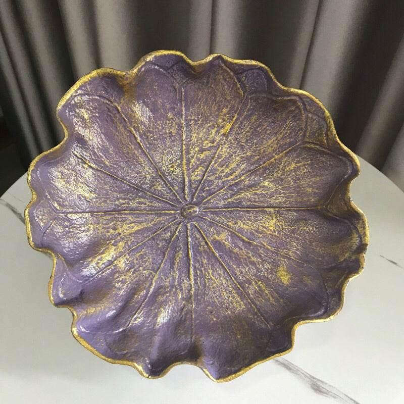 Decorative Resin Bowl with Leaf Design - 20cm Natural Elegance ม่วง
