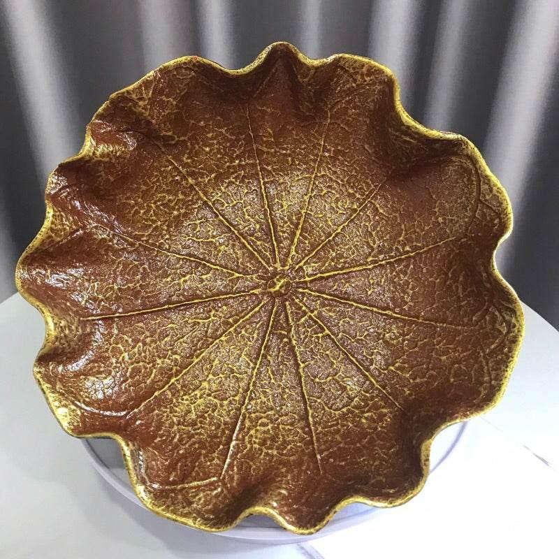 Decorative Resin Bowl with Leaf Design - 20cm Natural Elegance น้ำตาล