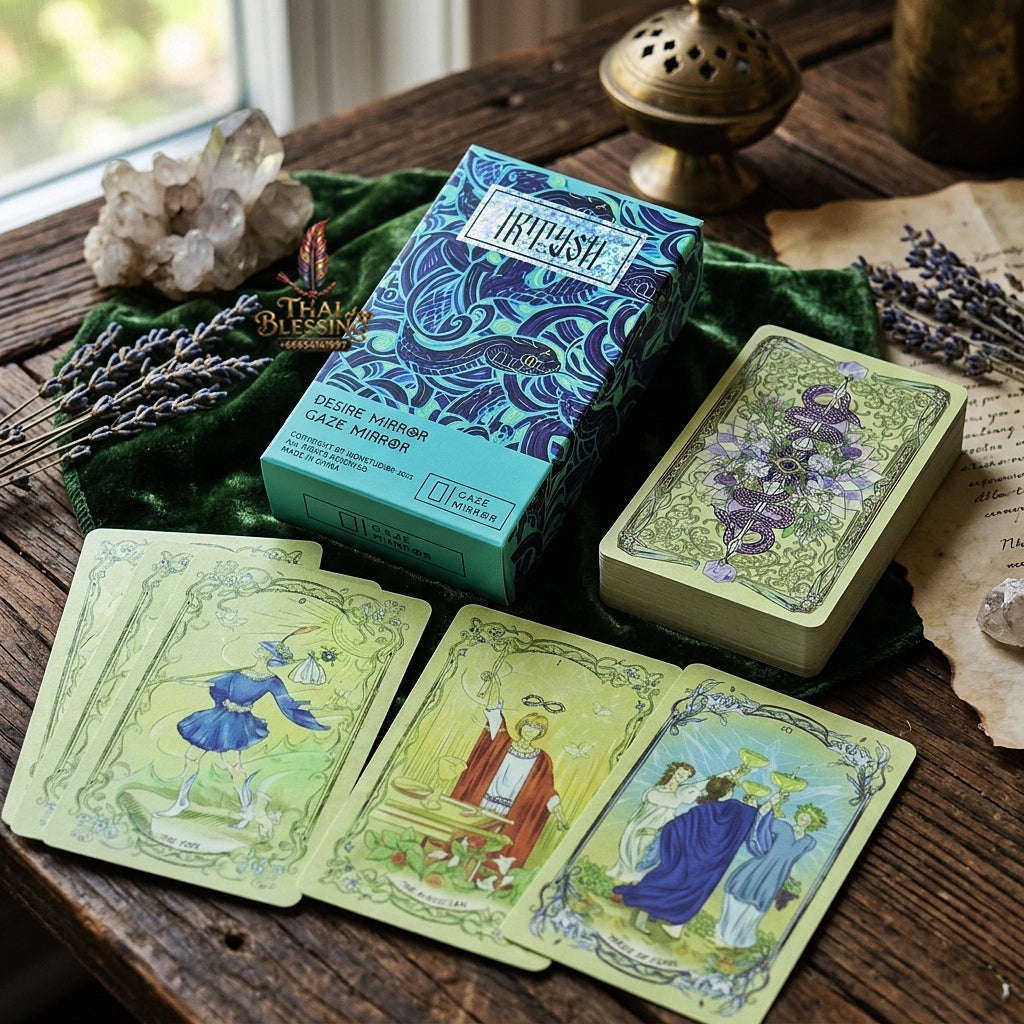 Desire Mirror (Irtysh) Tarot Deck (78 Pcs Ethereal Green Edition) - 10.3x6cm Modern Art Illustrated Divination Cards for Intuitive Readings, Self-Reflection & Tarot Collectors Thai Blessing Co By RURUECHA