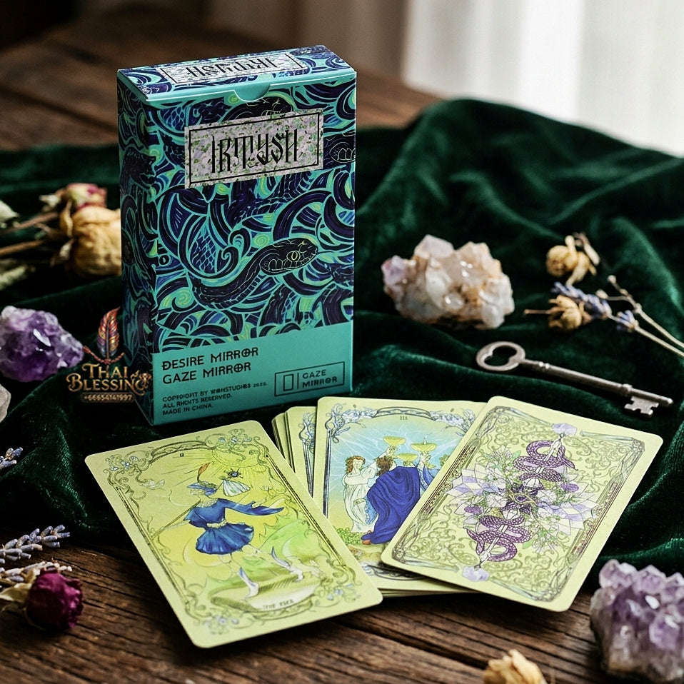 Desire Mirror (Irtysh) Tarot Deck (78 Pcs Ethereal Green Edition) - 10.3x6cm Modern Art Illustrated Divination Cards for Intuitive Readings, Self-Reflection & Tarot Collectors Thai Blessing Co By RURUECHA