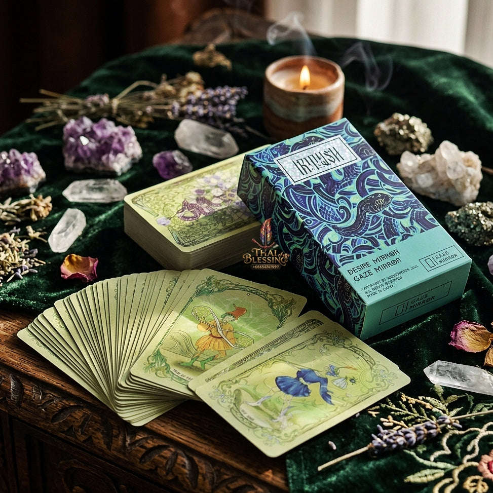 Desire Mirror (Irtysh) Tarot Deck (78 Pcs Ethereal Green Edition) - 10.3x6cm Modern Art Illustrated Divination Cards for Intuitive Readings, Self-Reflection & Tarot Collectors Thai Blessing Co By RURUECHA