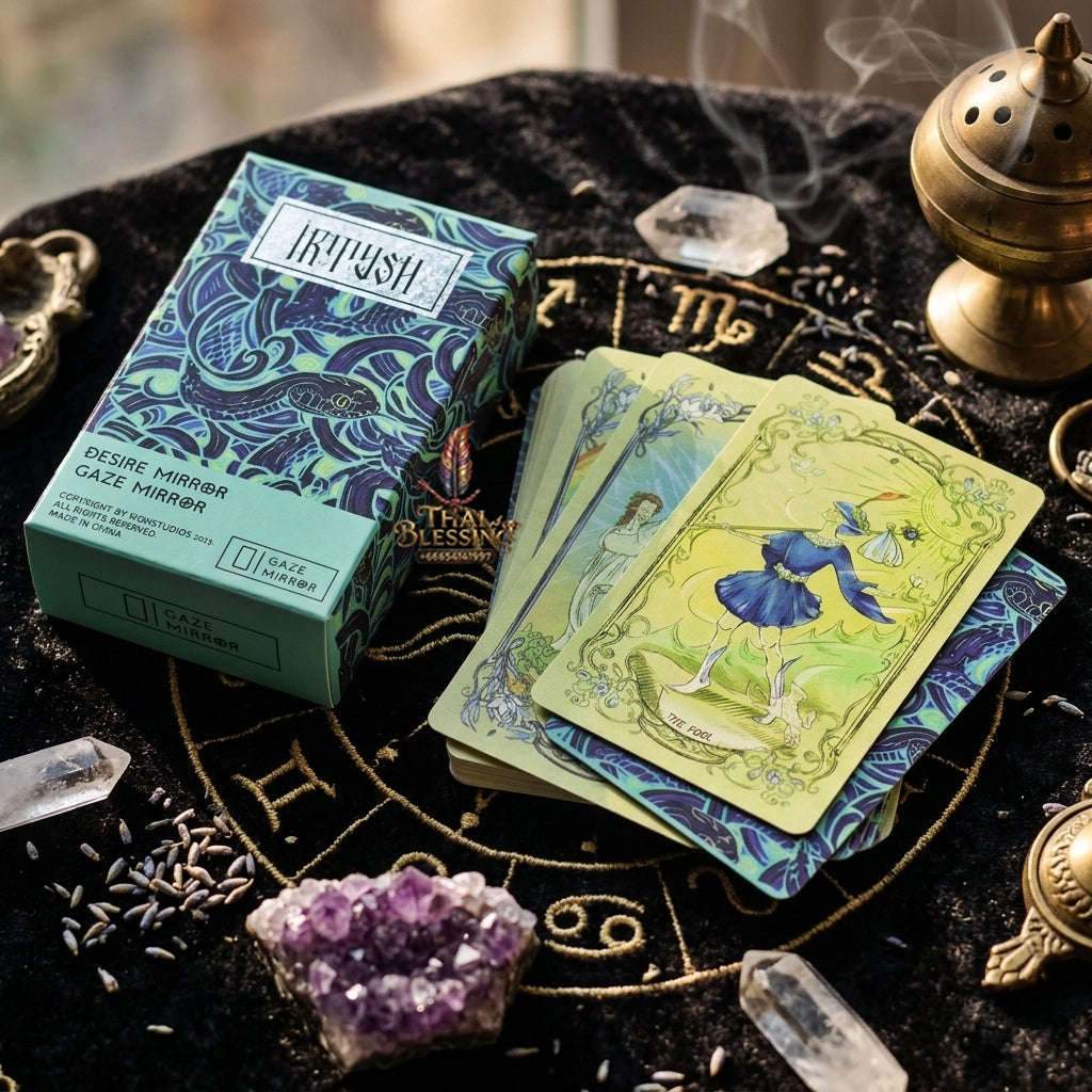 Desire Mirror (Irtysh) Tarot Deck (78 Pcs Ethereal Green Edition) - 10.3x6cm Modern Art Illustrated Divination Cards for Intuitive Readings, Self-Reflection & Tarot Collectors Thai Blessing Co By RURUECHA