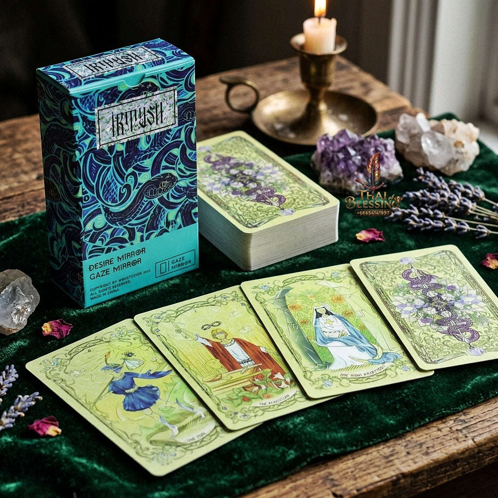 Desire Mirror (Irtysh) Tarot Deck (78 Pcs Ethereal Green Edition) - 10.3x6cm Modern Art Illustrated Divination Cards for Intuitive Readings, Self-Reflection & Tarot Collectors Thai Blessing Co By RURUECHA