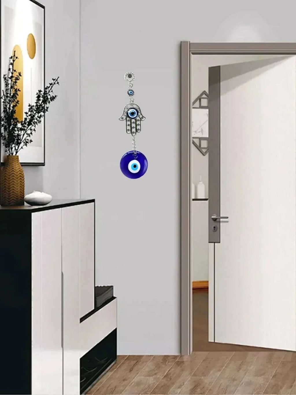 🧿 Devil's Eye Glass Eye Pendant – Turkish Jewelry with Blue Eye Alloy Palm Charm | Protective Talisman & Stylish Accessory | Free Shipping