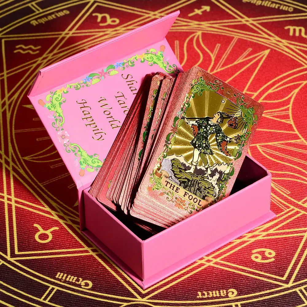 💖 Pink Tarot Deck – Durable Waterproof 78 Cards with Glitter Luxury Finish in Gift Box for Beginners and Collectors
