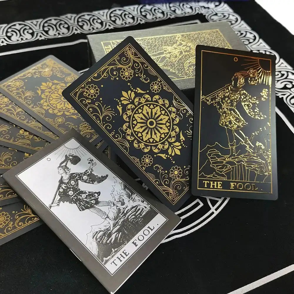 💖 Pink Tarot Deck – Durable Waterproof 78 Cards with Glitter Luxury Finish in Gift Box for Beginners and Collectors Black