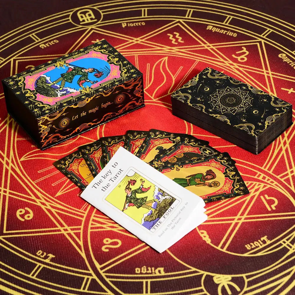 💖 Pink Tarot Deck – Durable Waterproof 78 Cards with Glitter Luxury Finish in Gift Box for Beginners and Collectors Black Flower Languag