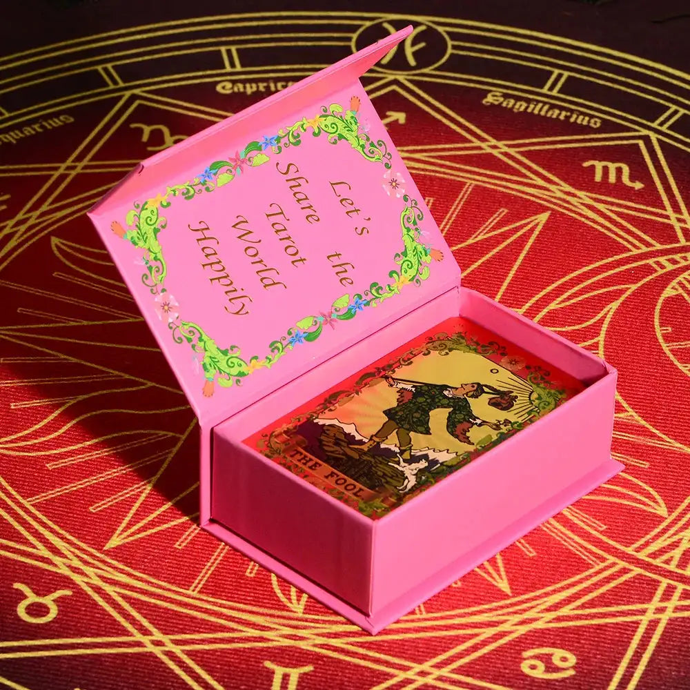 💖 Pink Tarot Deck – Durable Waterproof 78 Cards with Glitter Luxury Finish in Gift Box for Beginners and Collectors