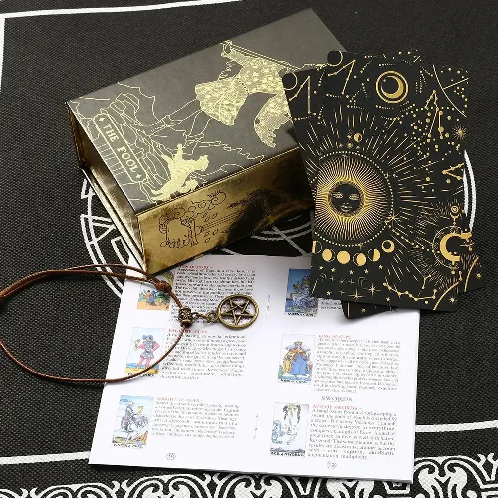 💖 Pink Tarot Deck – Durable Waterproof 78 Cards with Glitter Luxury Finish in Gift Box for Beginners and Collectors Cosmic black