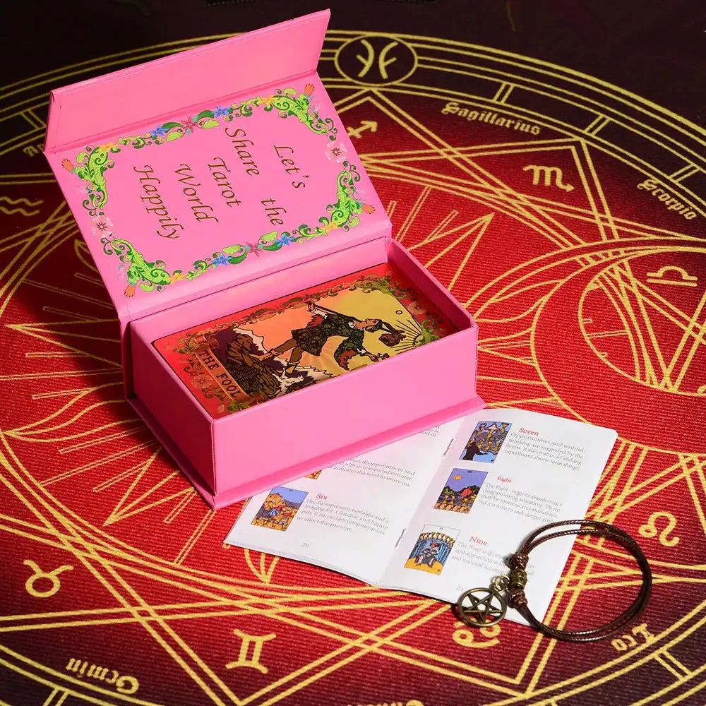 💖 Pink Tarot Deck – Durable Waterproof 78 Cards with Glitter Luxury Finish in Gift Box for Beginners and Collectors