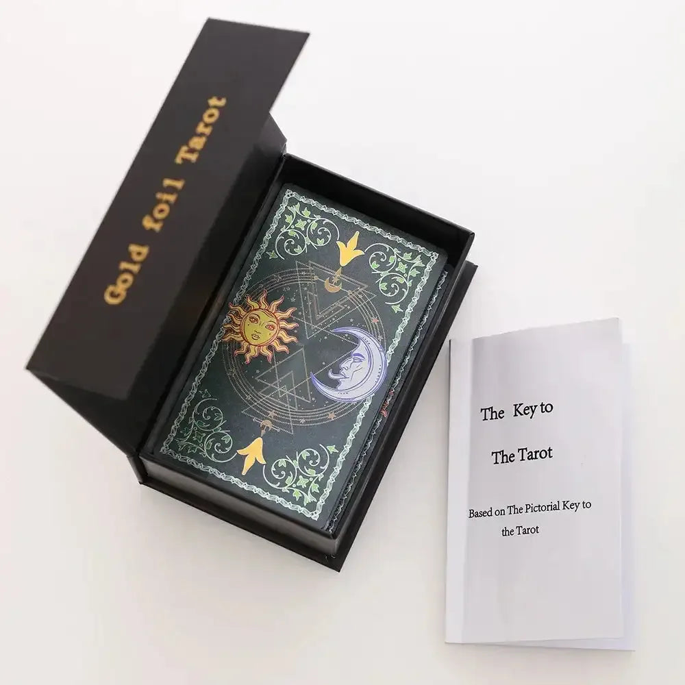 💖 Pink Tarot Deck – Durable Waterproof 78 Cards with Glitter Luxury Finish in Gift Box for Beginners and Collectors Blue sun and moon