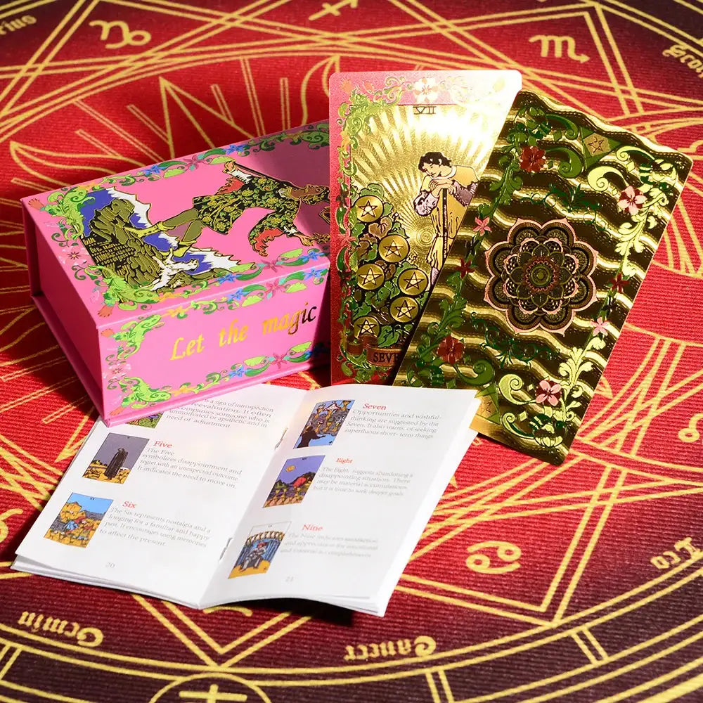 💖 Pink Tarot Deck – Durable Waterproof 78 Cards with Glitter Luxury Finish in Gift Box for Beginners and Collectors