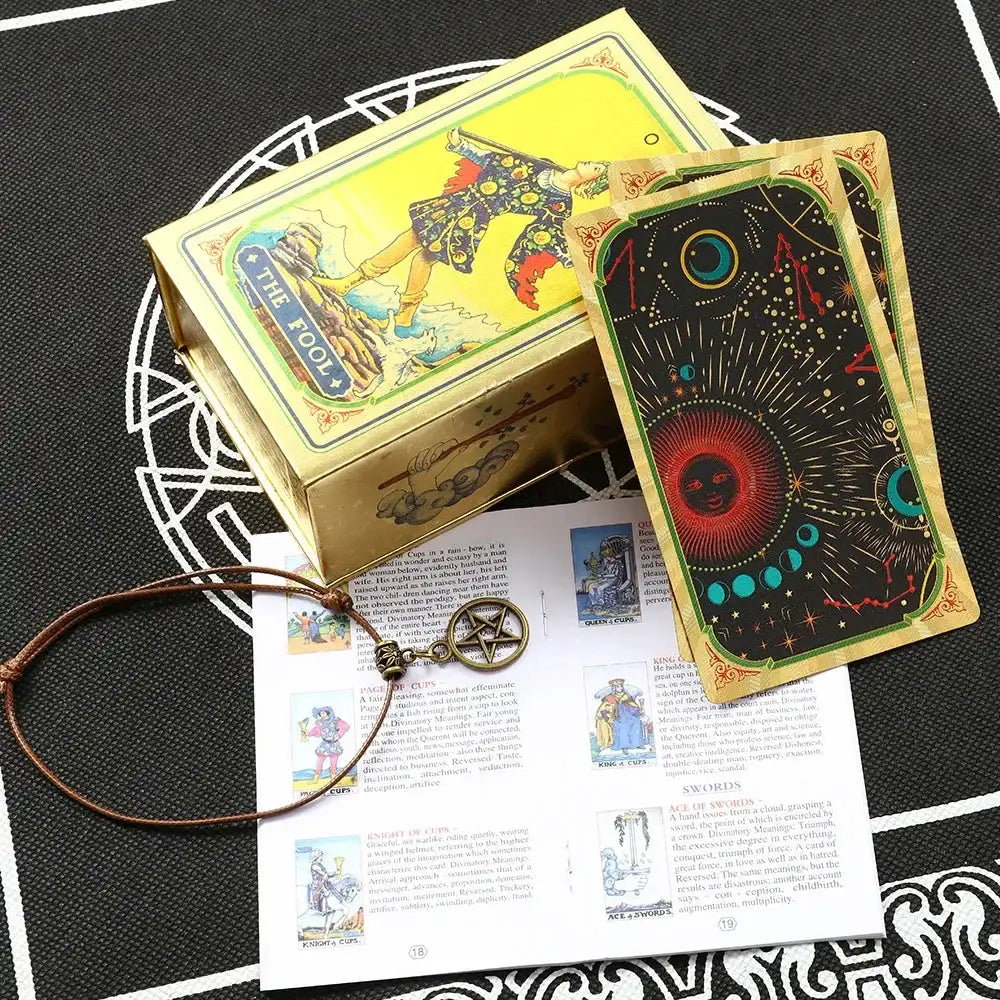 💖 Pink Tarot Deck – Durable Waterproof 78 Cards with Glitter Luxury Finish in Gift Box for Beginners and Collectors Cosmic gold