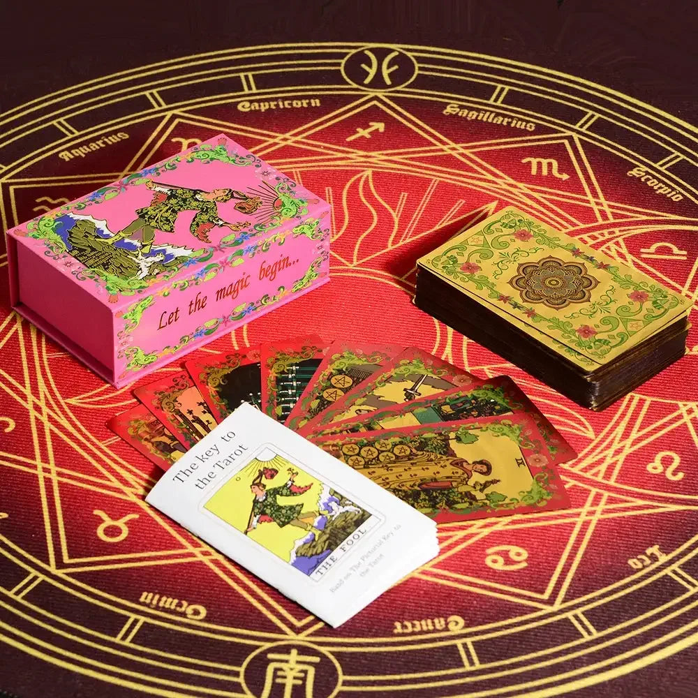 💖 Pink Tarot Deck – Durable Waterproof 78 Cards with Glitter Luxury Finish in Gift Box for Beginners and Collectors Pink Flower Language