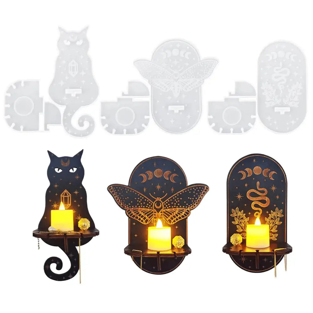 🧚♀️ DIY Jewelry & Candle Holder Resin Mold – Silicone Wall-Mounted Fairy Dragon, Cat, Snake, and Moth Totem Trays for Handmade Crystal Decor