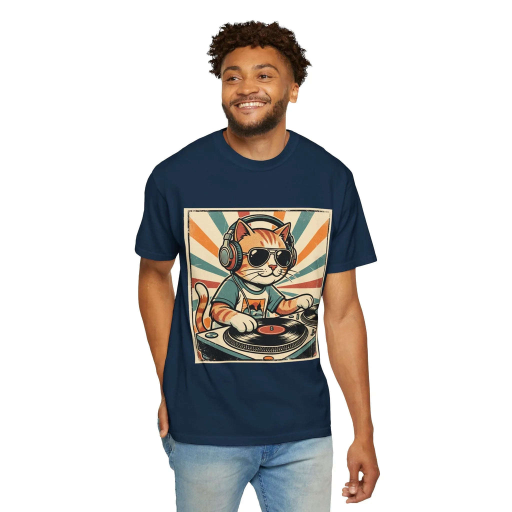 DJ Cat Shirt, Retro Sunburst Turntables Tee, Funny Vinyl Music T-Shirt, Cat DJ Graphic, Festival Rave Outfit, Music Lover Gift
