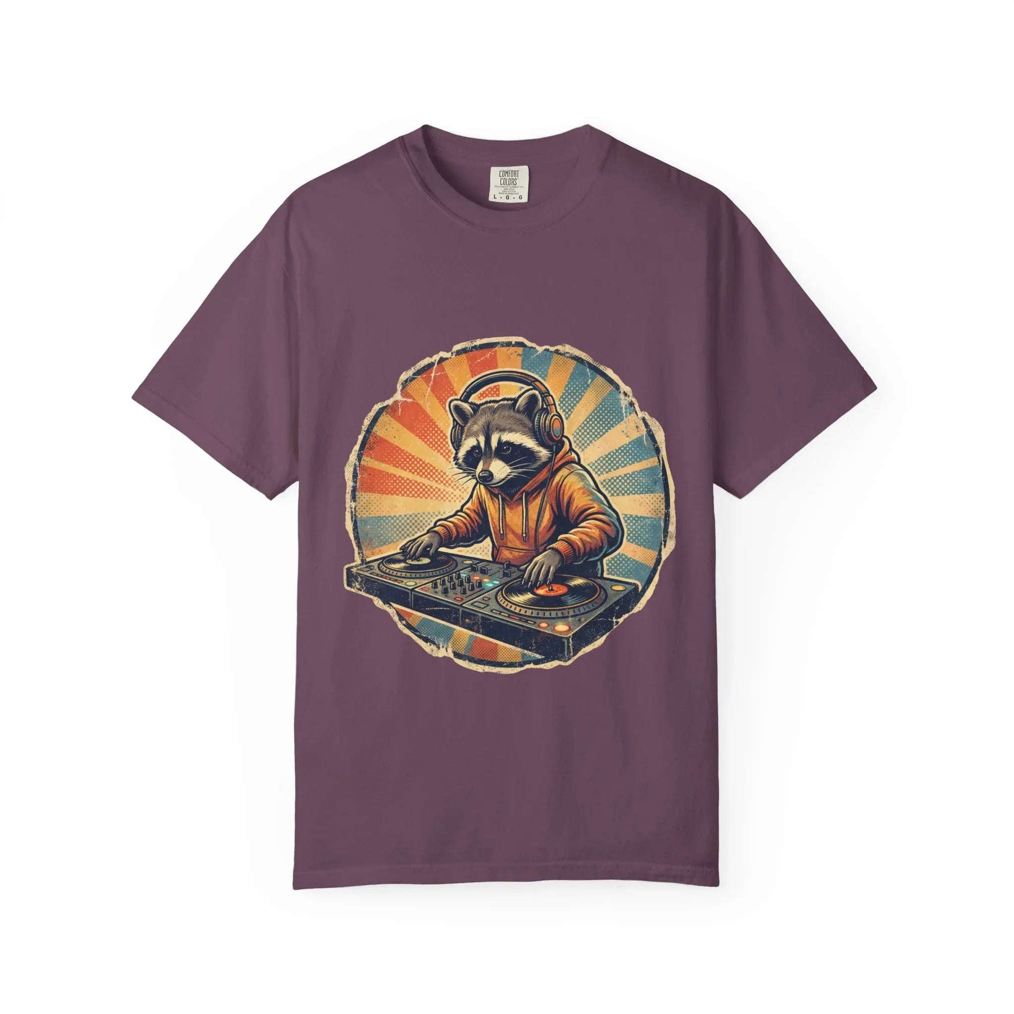 DJ Raccoon T-shirt, Retro Sunset Raccoon T-shirt, Funny DJ Turntable T-shirt, EDM Music Festival Outfit, Gift for Music Lovers. Berry M