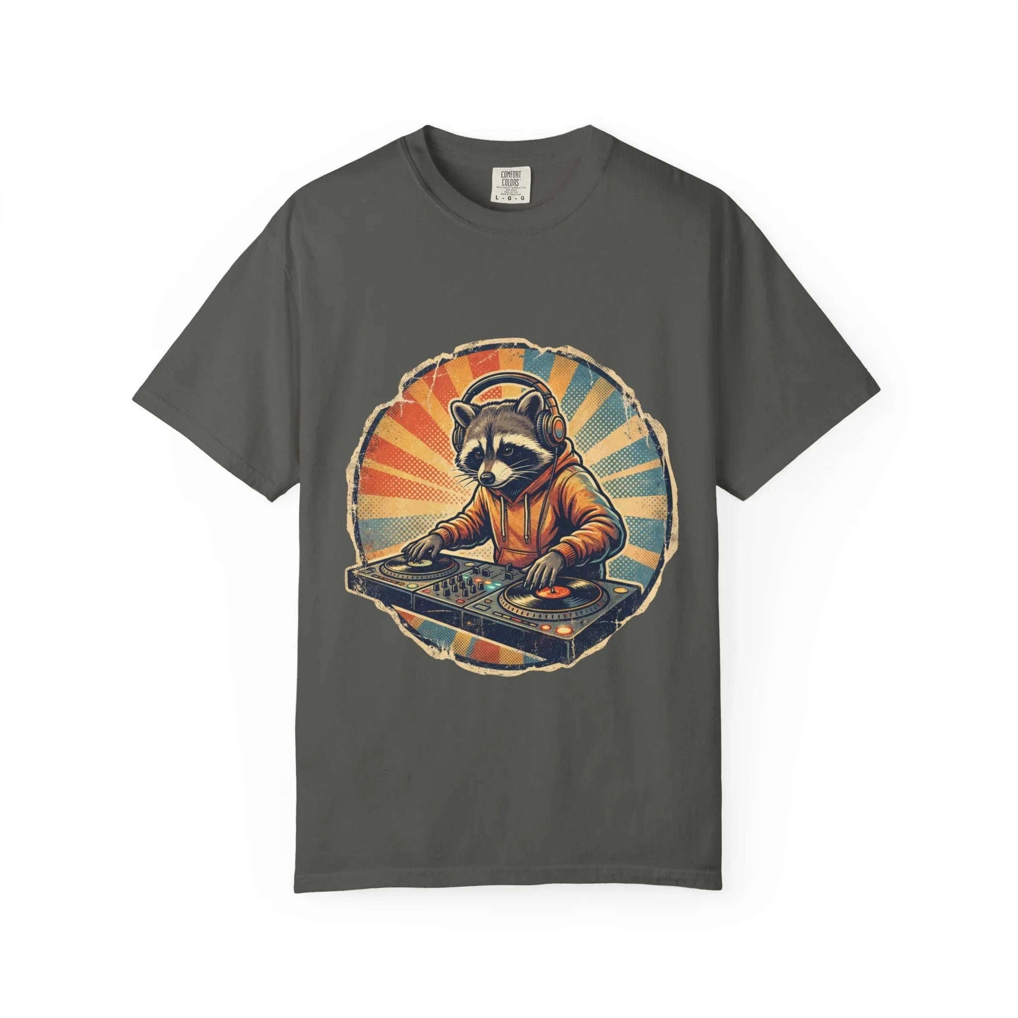 DJ Raccoon T-shirt, Retro Sunset Raccoon T-shirt, Funny DJ Turntable T-shirt, EDM Music Festival Outfit, Gift for Music Lovers. Pepper