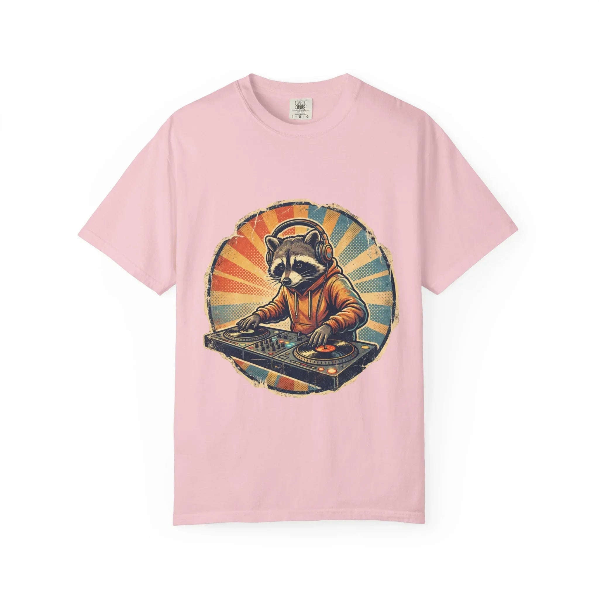 DJ Raccoon T-shirt, Retro Sunset Raccoon T-shirt, Funny DJ Turntable T-shirt, EDM Music Festival Outfit, Gift for Music Lovers. Blossom