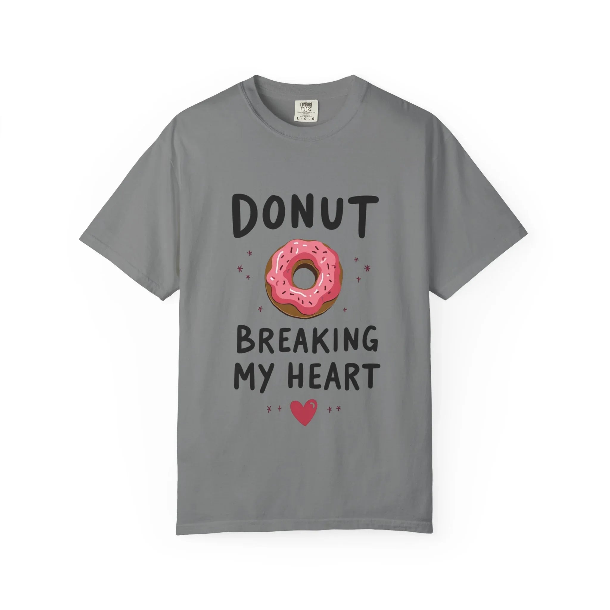 Donut Breaking My Heart Shirt, Cute Pink Donut Tee, Funny Dessert Pun T-Shirt, Bakery Brunch Coffee Graphic, Valentine Gift Grey
