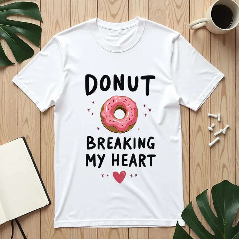 Donut Breaking My Heart Shirt, Cute Pink Donut Tee, Funny Dessert Pun T-Shirt, Bakery Brunch Coffee Graphic, Valentine Gift White