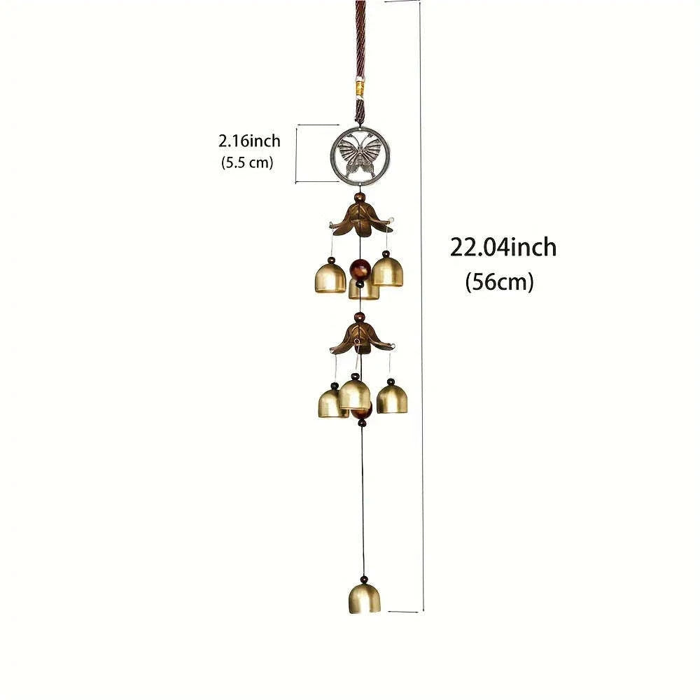 Double Metal Bell Pendant Wind Chime – Brass Finish Decorative Hanging Bells for Home and Patio with Protective Harmony