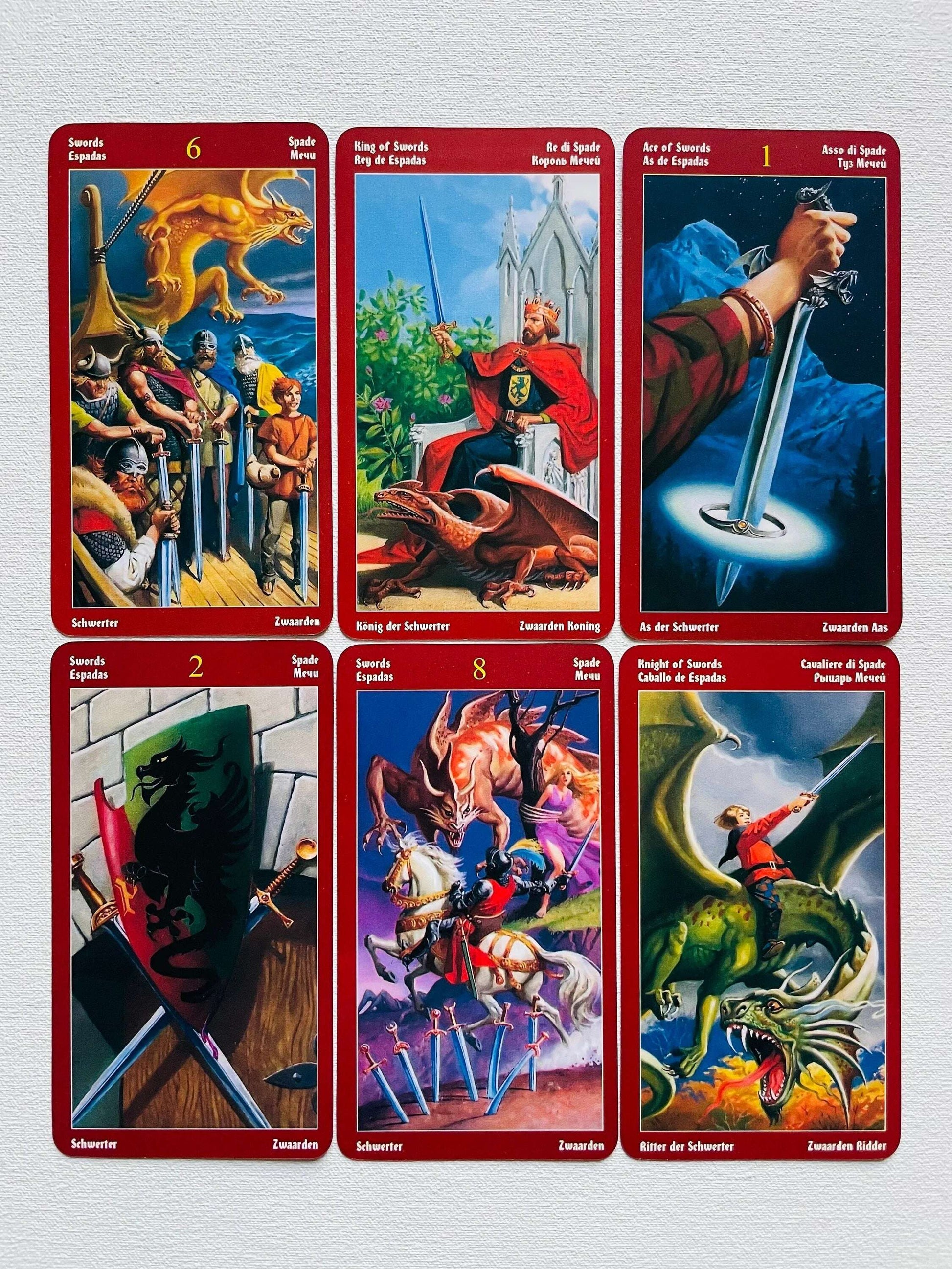 Dragons Tarot Deck – 78 Vintage-Style Cards Showcasing Mythical Dragons in Classic Tarot Archetypes, Compact 10.3 x 6 cm