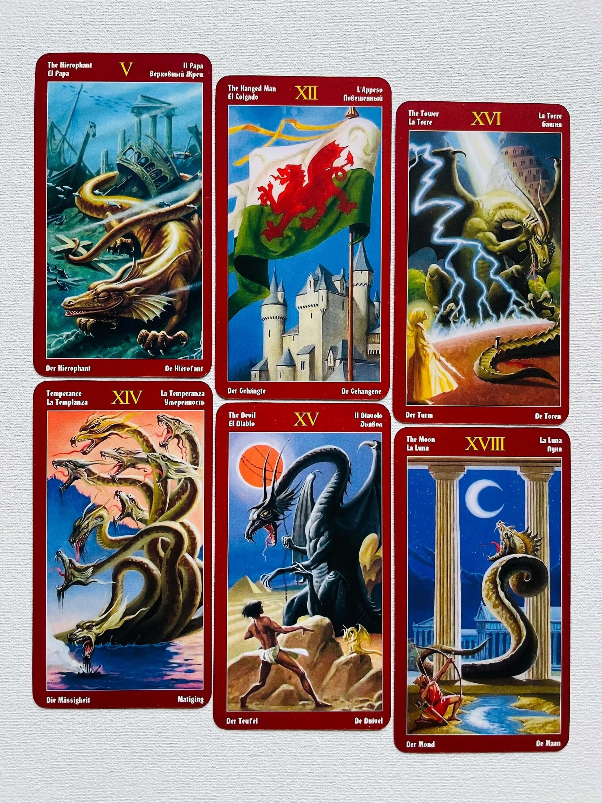 Dragons Tarot Deck – 78 Vintage-Style Cards Showcasing Mythical Dragons in Classic Tarot Archetypes, Compact 10.3 x 6 cm