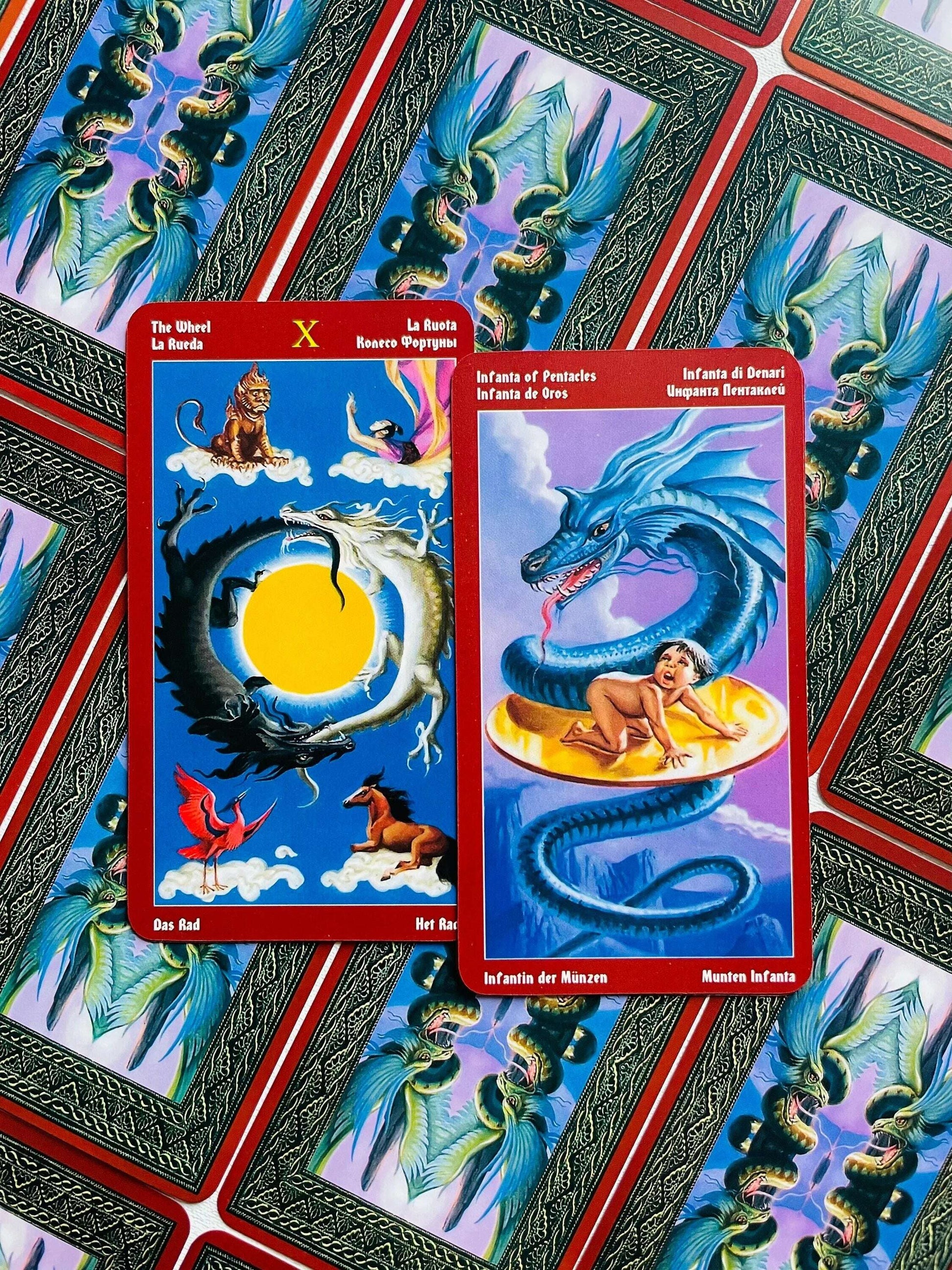 Dragons Tarot Deck – 78 Vintage-Style Cards Showcasing Mythical Dragons in Classic Tarot Archetypes, Compact 10.3 x 6 cm