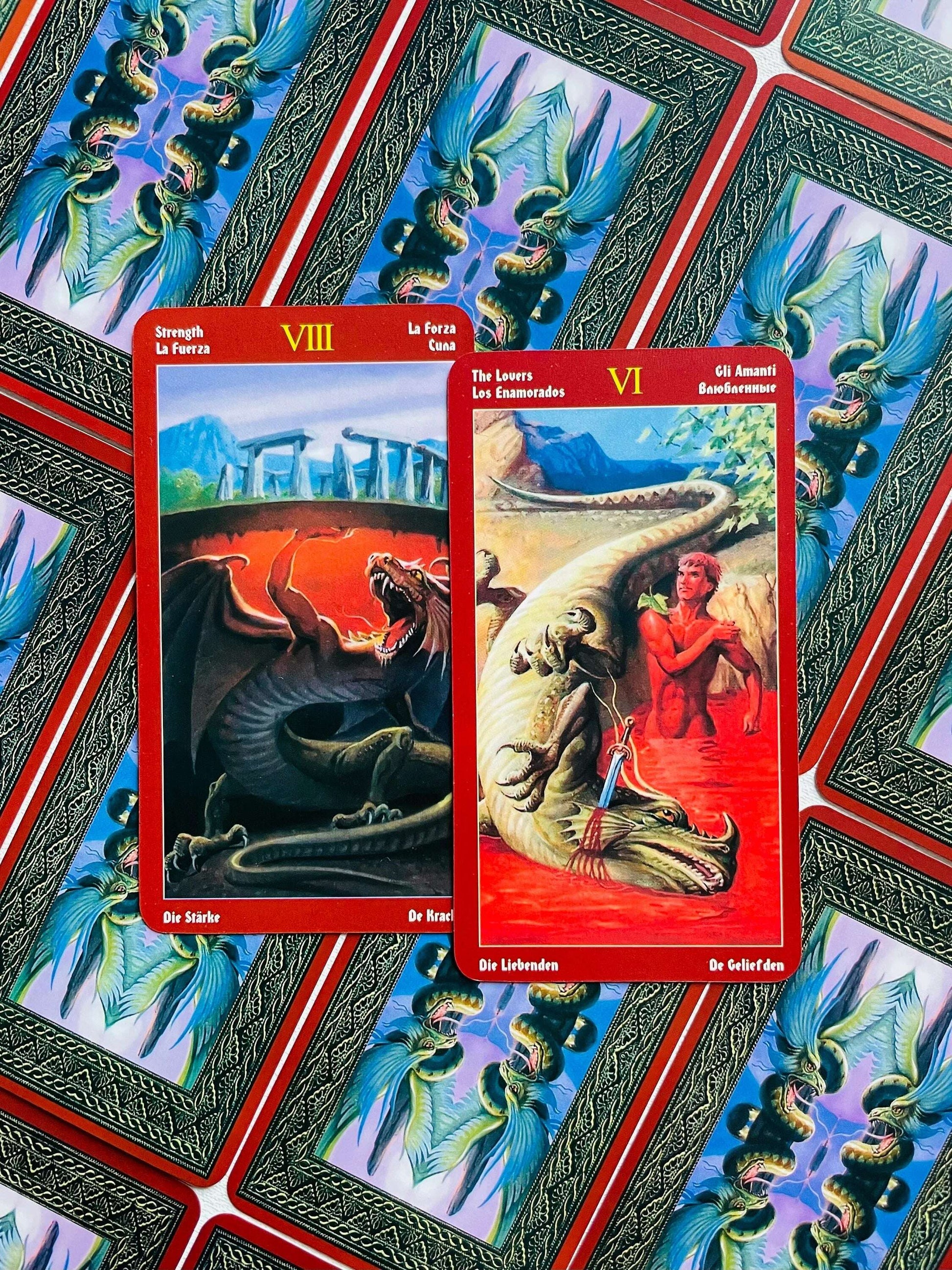 Dragons Tarot Deck – 78 Vintage-Style Cards Showcasing Mythical Dragons in Classic Tarot Archetypes, Compact 10.3 x 6 cm