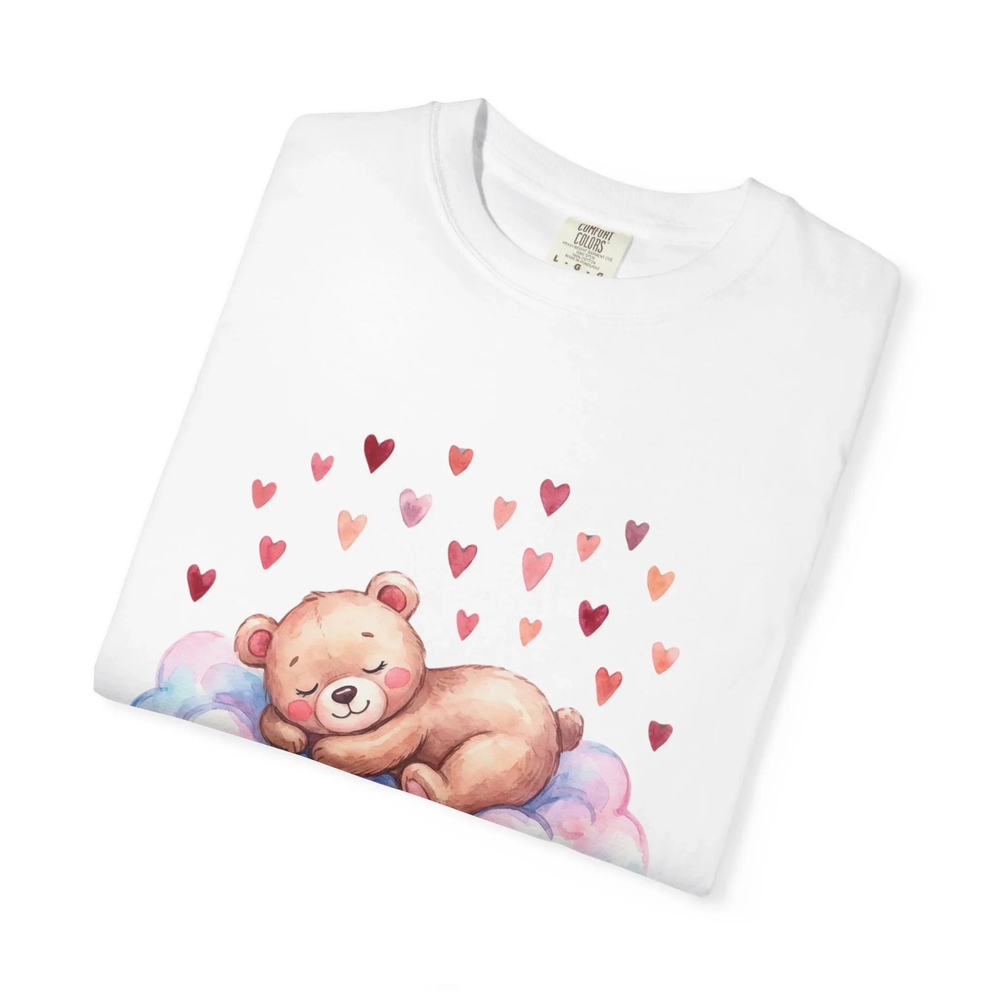 Dreams of You Valentine Bear T Shirt Cute Fluffy Teddy Cloud Hearts Watercolor Cozy Vintage Aesthetic Gift Lovers Soft Cotton Romantic Tee