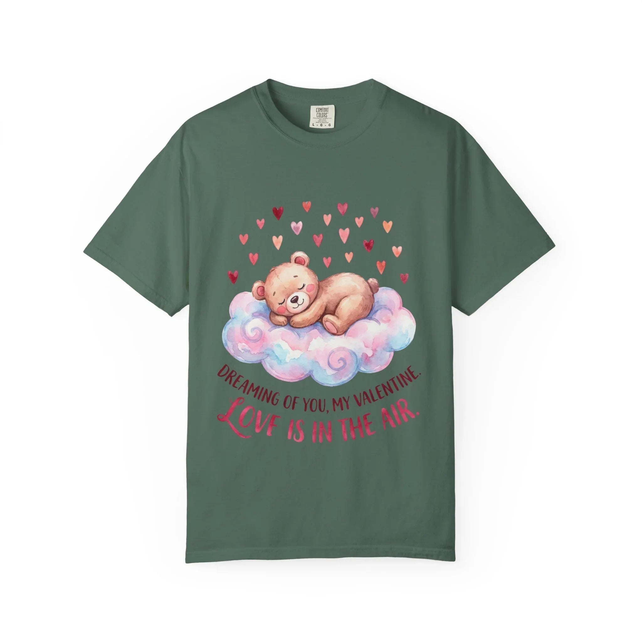 Dreams of You Valentine Bear T Shirt Cute Fluffy Teddy Cloud Hearts Watercolor Cozy Vintage Aesthetic Gift Lovers Soft Cotton Romantic Tee Blue Spruce