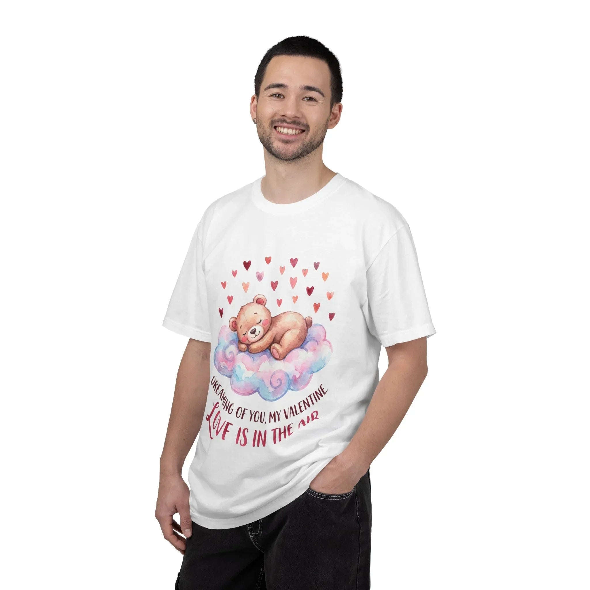 Dreams of You Valentine Bear T Shirt Cute Fluffy Teddy Cloud Hearts Watercolor Cozy Vintage Aesthetic Gift Lovers Soft Cotton Romantic Tee