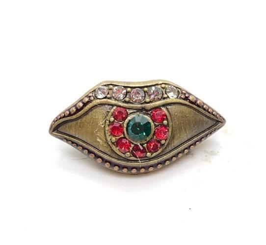 Duang Ta Maha Thep Amulet - Gold-Plated Lucky Charm for Prosperity Gold satin with red enamel edge