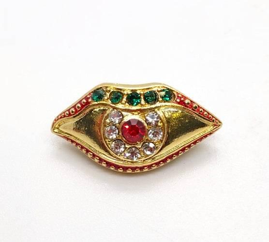 Duang Ta Maha Thep Amulet - Gold-Plated Lucky Charm for Prosperity Gold plated shoulder red enamel edge