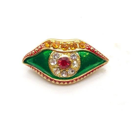 Duang Ta Maha Thep Amulet - Gold-Plated Lucky Charm for Prosperity Gold plated shoulder with green enamel