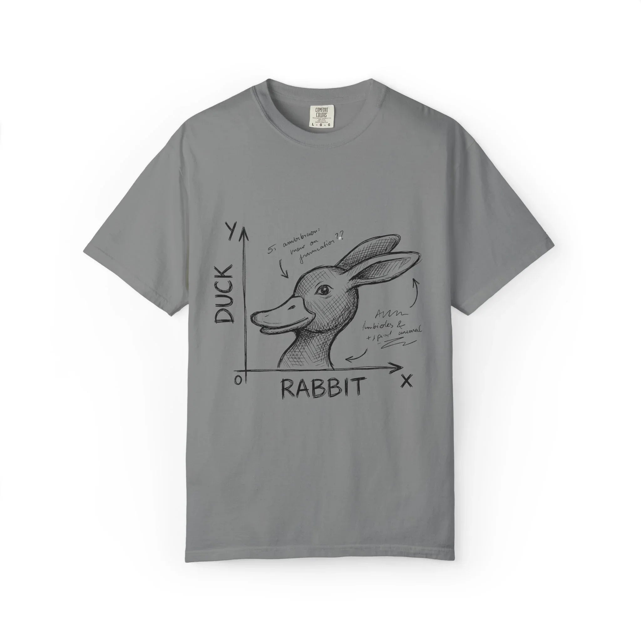 Duck Rabbit Optical Illusion Shirt, Perception Psychology Tee, Philosophy Sketch T-Shirt, Wittgenstein Rabbit Duck, Nerdy Science Gift Grey
