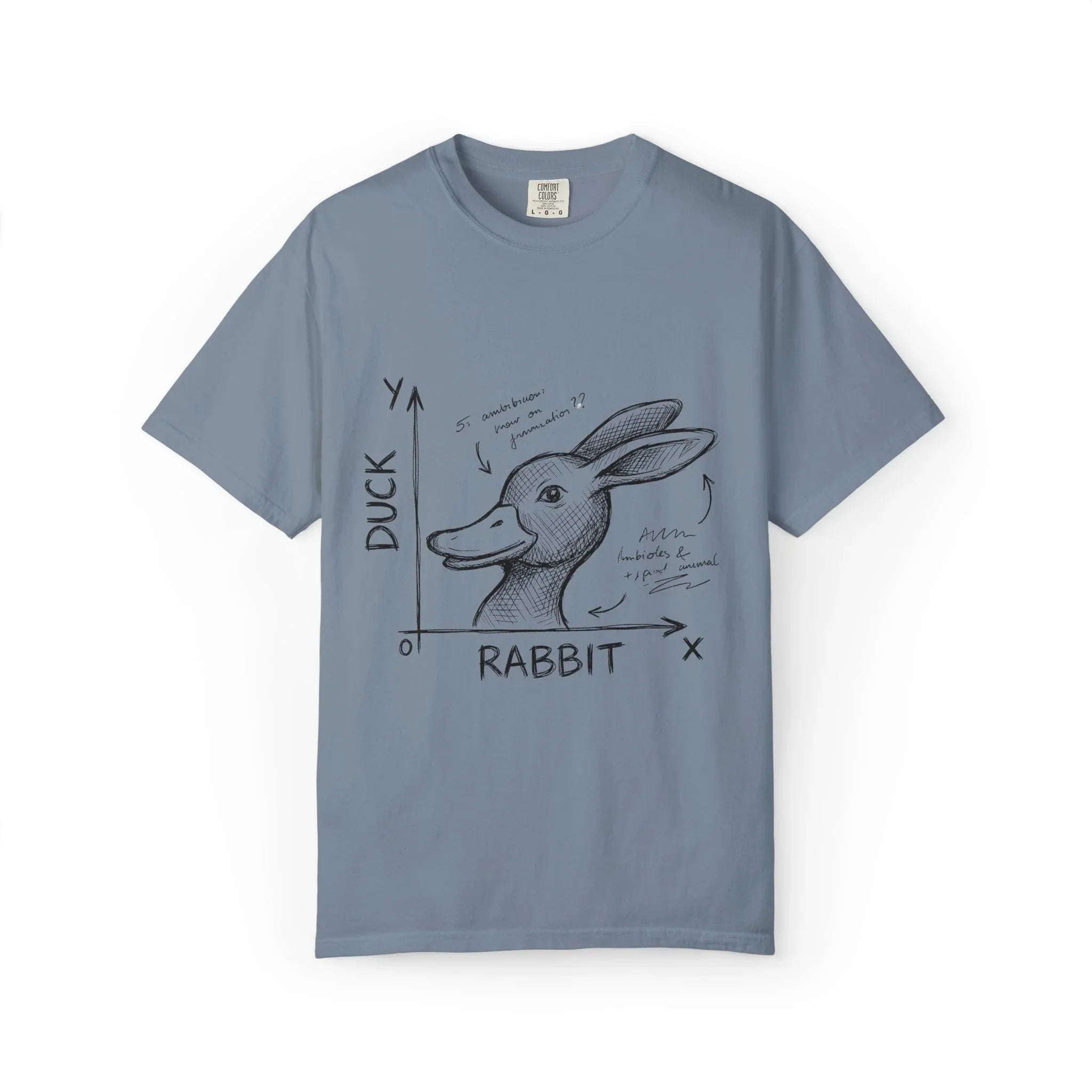 Duck Rabbit Optical Illusion Shirt, Perception Psychology Tee, Philosophy Sketch T-Shirt, Wittgenstein Rabbit Duck, Nerdy Science Gift Blue Jean
