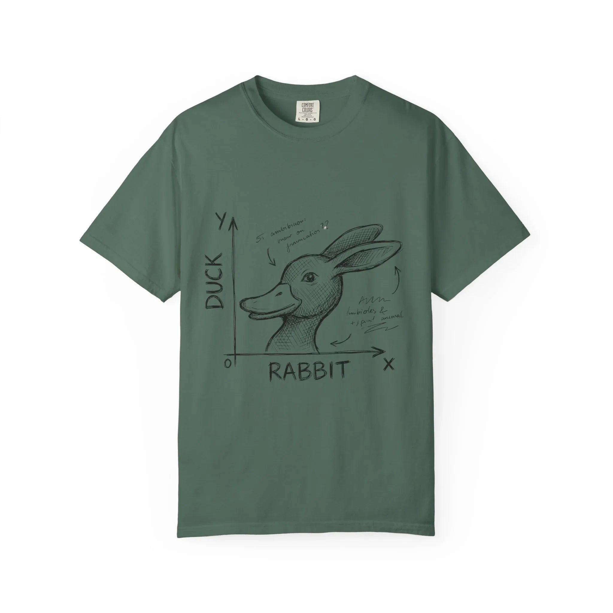 Duck Rabbit Optical Illusion Shirt, Perception Psychology Tee, Philosophy Sketch T-Shirt, Wittgenstein Rabbit Duck, Nerdy Science Gift Blue Spruce