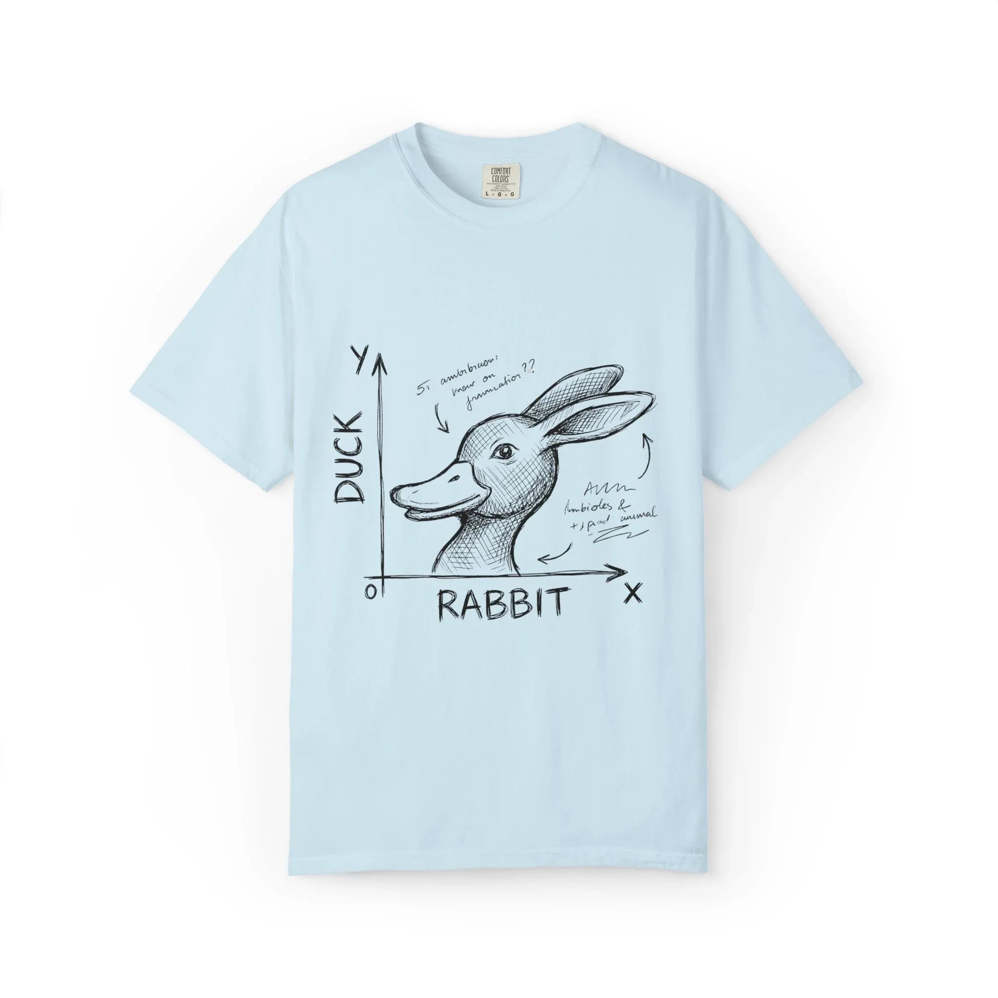 Duck Rabbit Optical Illusion Shirt, Perception Psychology Tee, Philosophy Sketch T-Shirt, Wittgenstein Rabbit Duck, Nerdy Science Gift Chambray