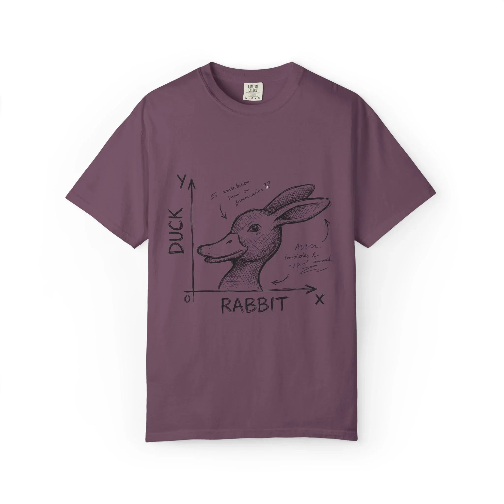 Duck Rabbit Optical Illusion Shirt, Perception Psychology Tee, Philosophy Sketch T-Shirt, Wittgenstein Rabbit Duck, Nerdy Science Gift Berry M