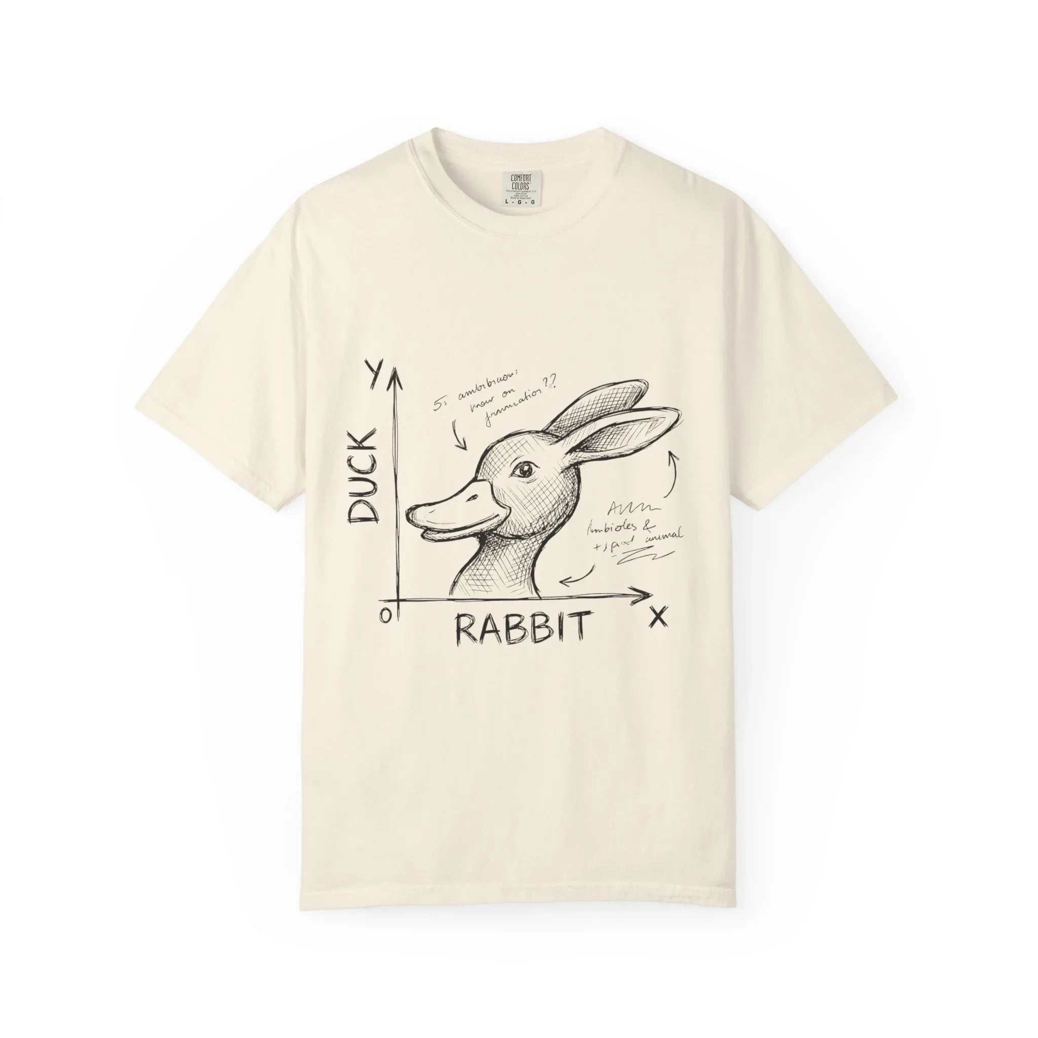 Duck Rabbit Optical Illusion Shirt, Perception Psychology Tee, Philosophy Sketch T-Shirt, Wittgenstein Rabbit Duck, Nerdy Science Gift Ivory