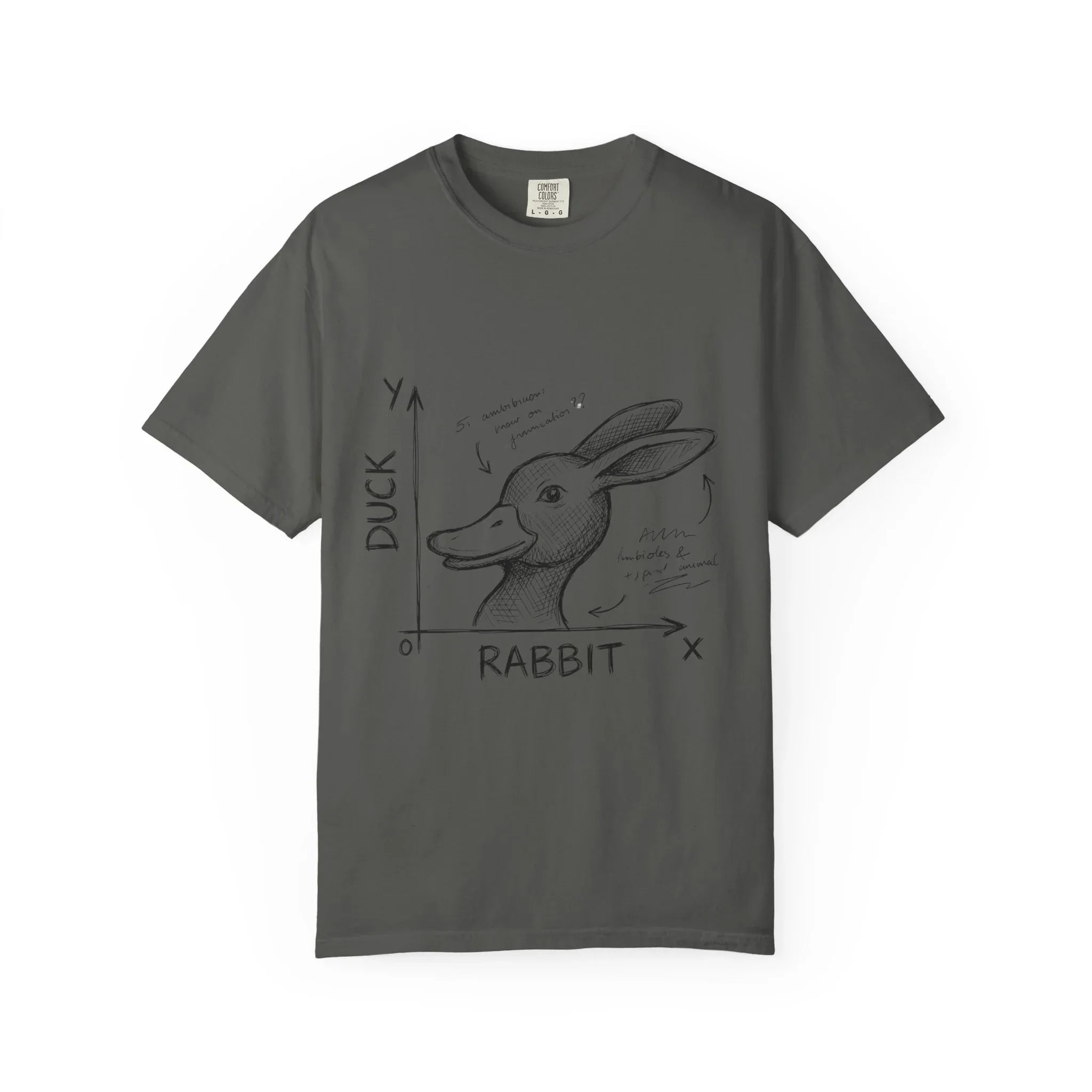 Duck Rabbit Optical Illusion Shirt, Perception Psychology Tee, Philosophy Sketch T-Shirt, Wittgenstein Rabbit Duck, Nerdy Science Gift Pepper