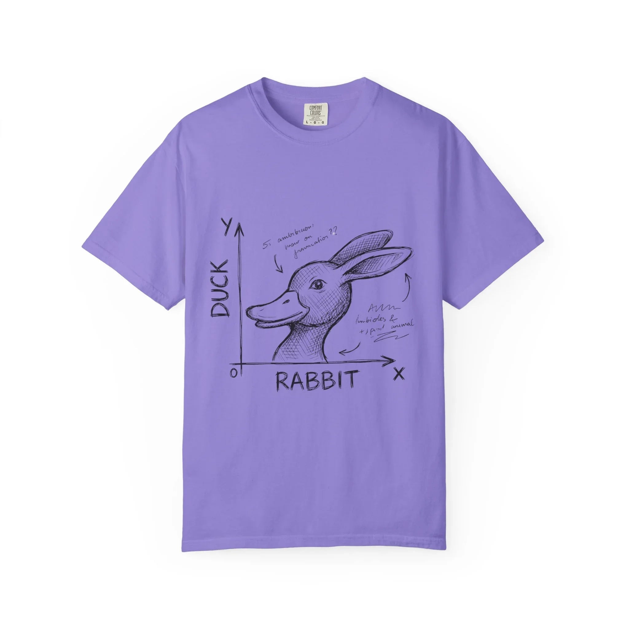 Duck Rabbit Optical Illusion Shirt, Perception Psychology Tee, Philosophy Sketch T-Shirt, Wittgenstein Rabbit Duck, Nerdy Science Gift Violet
