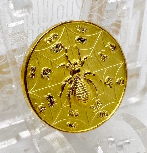 Spider Wealth Coin Amulet by Kruba Baeng | Ultimate Token for Fortune and Prosperity Gold