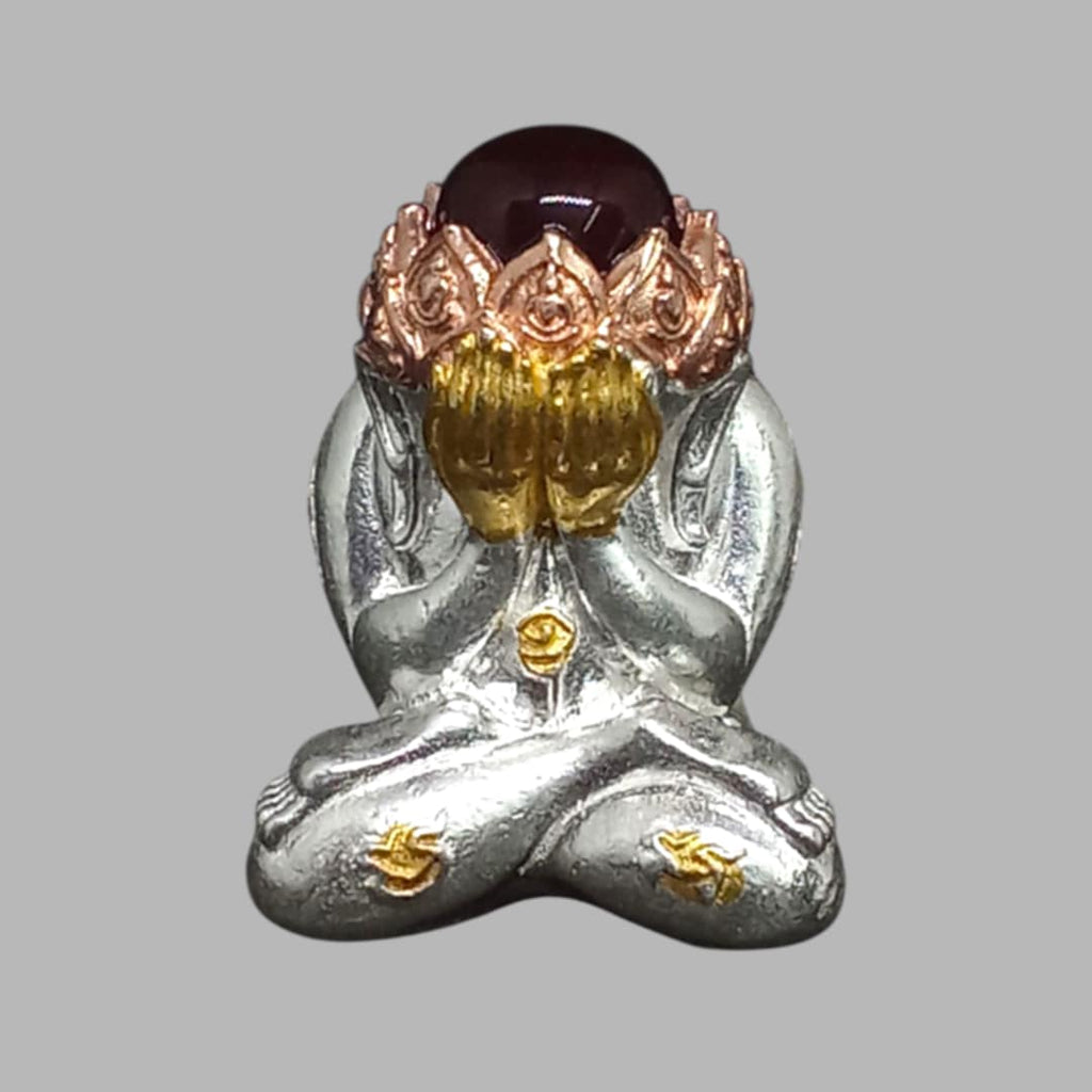 Supreme Spiritual Power and Fortune with the Phra Pidta Manee Mantra﻿ – Three Kings Alloy Amulet with Ruby Core, Certified
