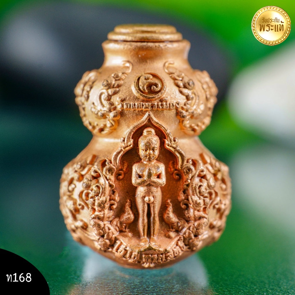 🎃 “Bronze Prosperity Gourd of Blessings” – Sacred Sandblasted Wealth Gourd Amulet featuring Luang Pu Thuad & Thai Child Guardian from Sema Muang Temple (Nakhon Si Thammarat)
