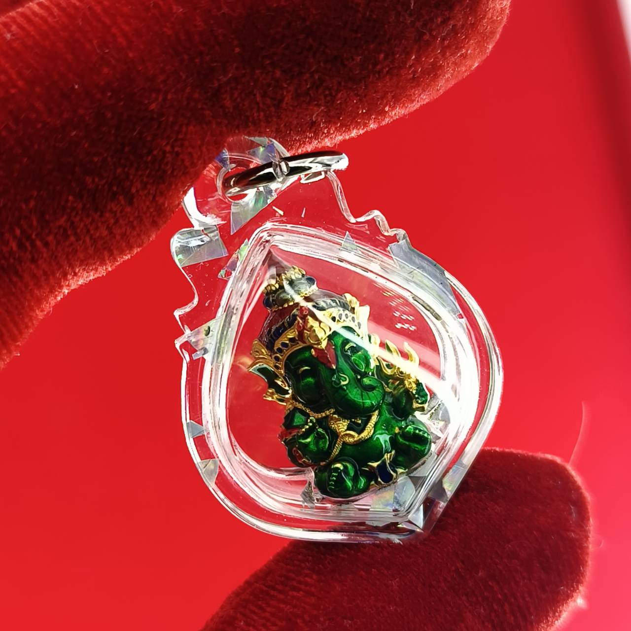 Phra Sri Siddhiya Ganapati Gold-Plated Bronze Statue with Green Enamel Finish